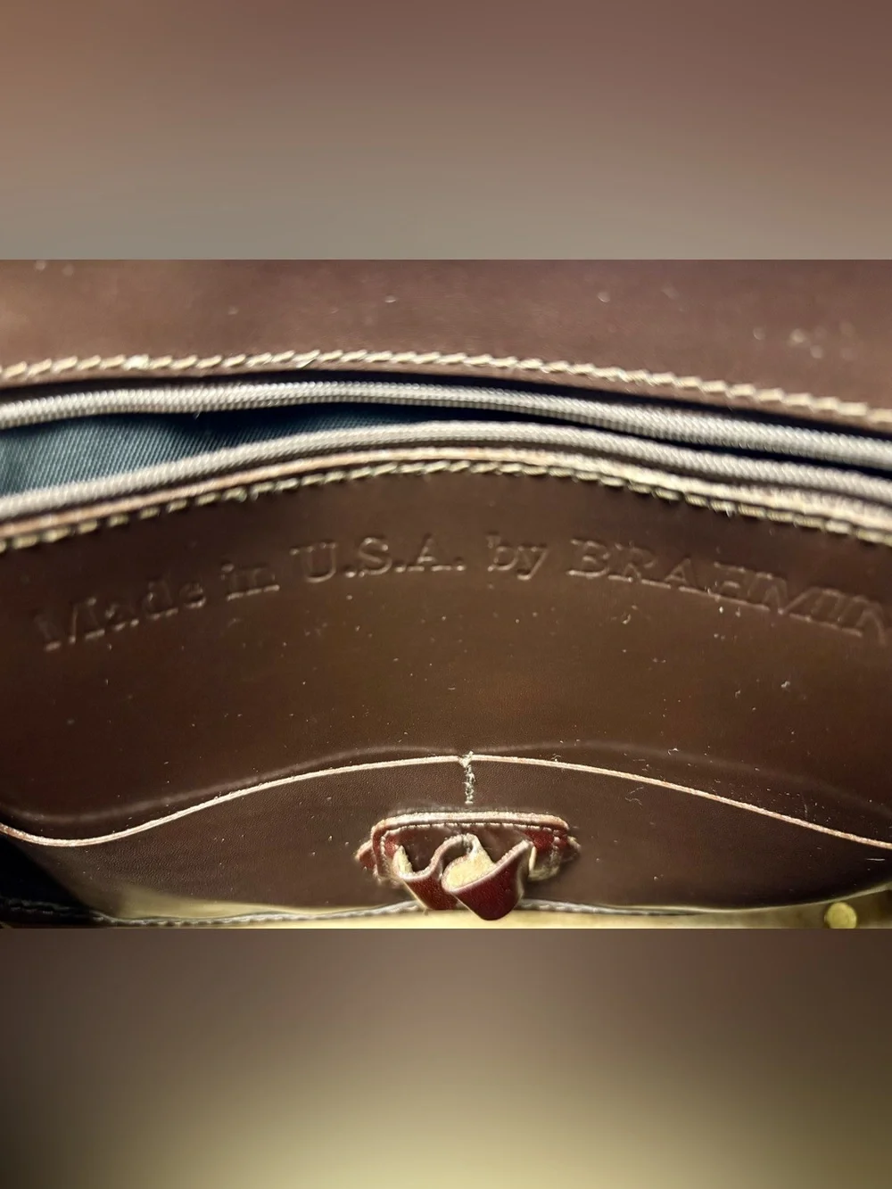 Vintage Brahmin Crossbody Bag featuring rich brown leather with woven details - Picture 5 of 14
